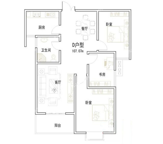 D戶型 107.07㎡ 2室2廳